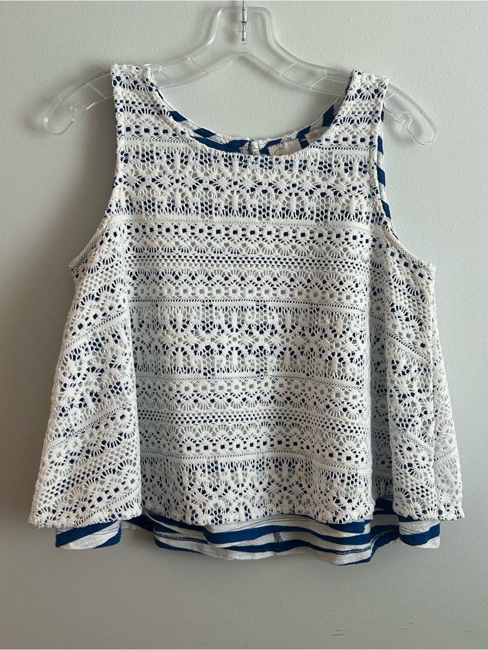 Anthropologie Postmark Crochet Lace Swing Tank Boho Chic Coastal Casual Cottage
